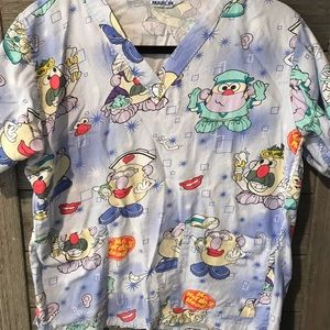 Cartoon Print Scrub Top